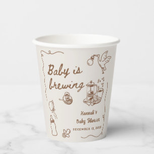 Drawn Coffee Baby is Brewing Baby Shower Paper Cups