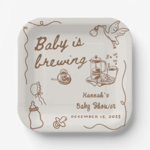 Drawn Coffee Baby is Brewing Baby Shower Paper Plates