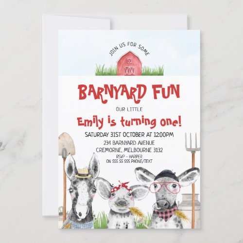 Drawn Farm Animals Barnyard Fun Birthday Invitation