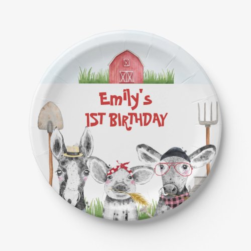 Drawn Farm Animals Barnyard Fun Birthday Plate