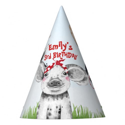 Drawn Farm Animals Birthday Party Hat