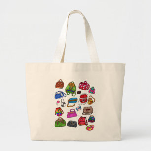 Drawn Fashion Illustrated Purse Pattern Art Fun Large Tote Bag