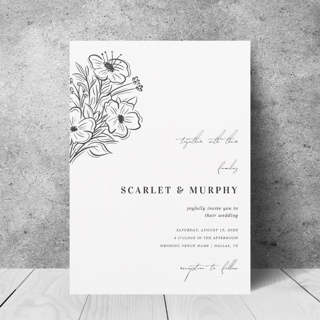 Drawn Floral Sketch Botanical Monogram Wedding Invitation (Creator Uploaded)