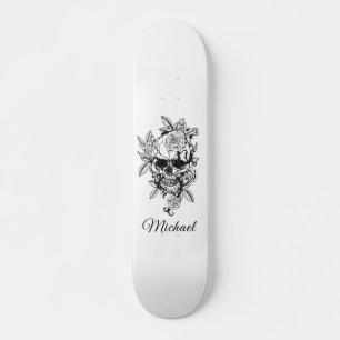 Drawn Floral Skull Skeleton Gothic Elegant & Name Skateboard