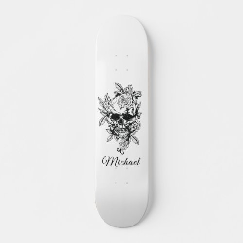 Drawn Floral Skull Skeleton Gothic Elegant  Name Skateboard
