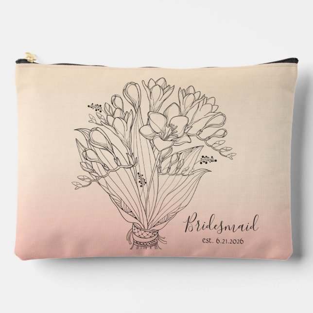 Drawn Flower Bouquet Yellow/PinkOmbre Bridesmaid Accessory Pouch (Front)