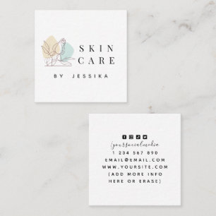 Drawn Flower Rose Line Art Skincare Clean Basic Square Business Card