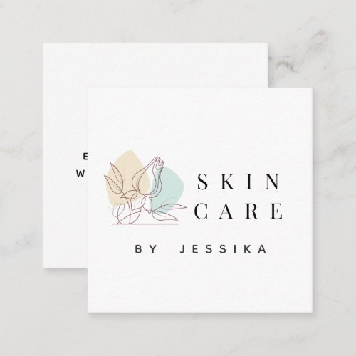 Drawn Flower Rose Line Art Skincare Clean Basic    Square Business Card