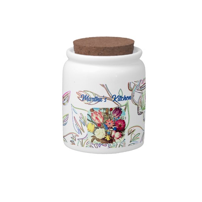 Drawn Flowers Blooming Bouquet Candy Jar (Front)