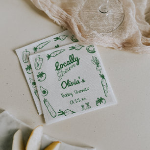 Drawn Green Locally Grown Vegetables Baby Shower Napkins