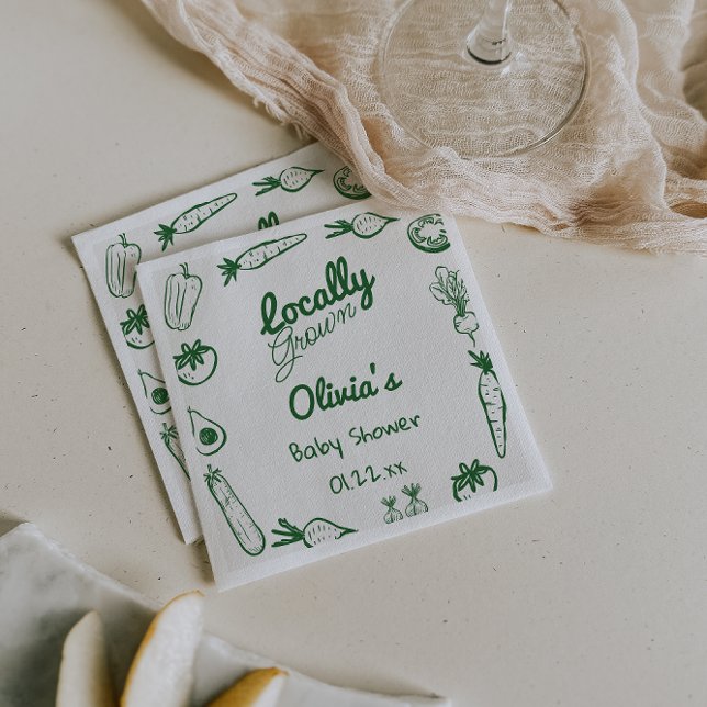 Drawn Green Locally Grown Vegetables Baby Shower Napkins (Creator Uploaded)