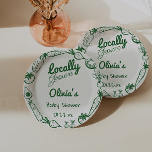 Drawn Green Locally Grown Vegetables Baby Shower Paper Plates