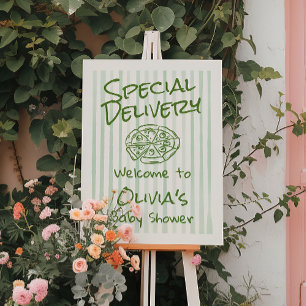 Drawn Green Pizza Special Delivery Baby Shower Foam Board