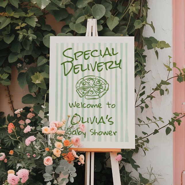 Drawn Green Pizza Special Delivery Baby Shower Foam Board (Creator Uploaded)