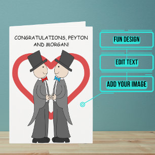 Drawn Grooms Gay Wedding Day Congratulations Card