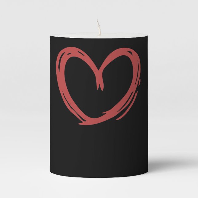 Drawn Heart, Romantic Love Proof Pillar Candle (Front)