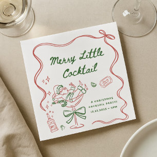 Drawn Merry Little Cocktail Christmas Party Napkins
