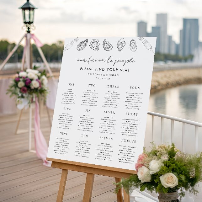 Drawn Oysters Champagne 12 Tables Wedding Seating Foam Board (Creator Uploaded)