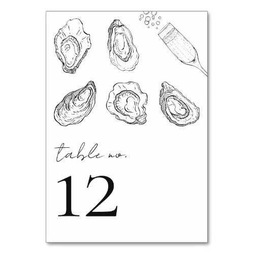 Drawn Oysters Champagne Seafood Table 12 Wedding Table Number