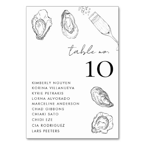Drawn Oysters Seating Chart Names Wedding Sign Table Number