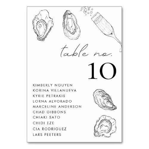 Drawn Oysters Seating Chart Names Wedding Sign Table Number
