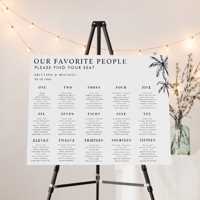 Drawn Palm Trees 15 Tables Wedding Seating Chart Foam Board (In Situ (Stand))