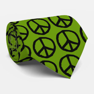 Drawn Peace Symbol - Black on Green 669900 Neck Tie