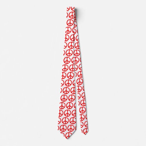Drawn Peace Symbol _ Red on White Neck Tie