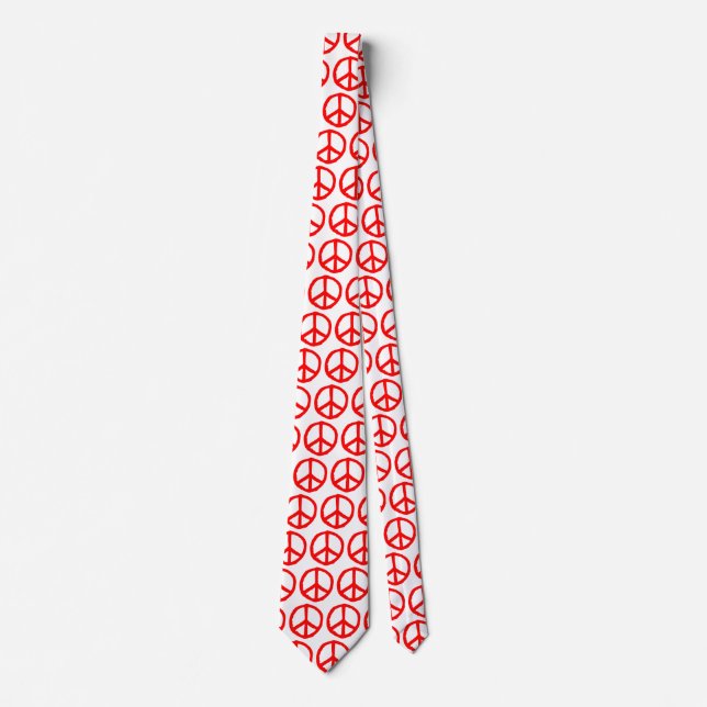 Drawn Peace Symbol - Red on White Neck Tie (Front)