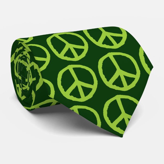 Drawn Peace Symbol - Shades of Green II Neck Tie (Rolled)