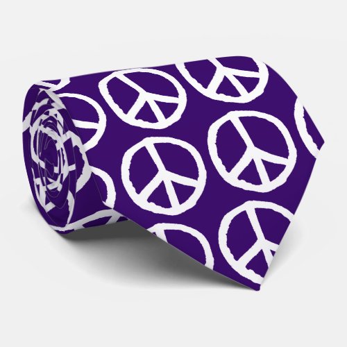 Drawn Peace Symbol _ White on Deep Purple Neck Tie