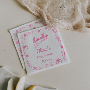 Drawn Pink Locally Grown Girly Baby Girl Shower Napkins