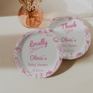 Drawn Pink Locally Grown Girly Baby Girl Shower Paper Plates