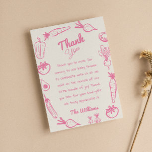 Drawn Pink Locally Grown Girly Baby Shower Thank You Card