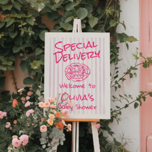Drawn Pink Pizza Special Delivery Baby Shower Foam Board