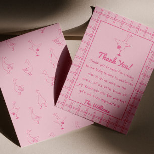 Drawn Pink Silly Goose Gingham Girl Baby Shower Thank You Card