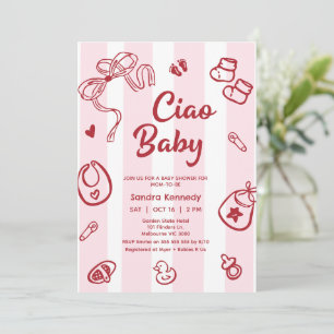 Drawn Red Pink Baby Items Ciao Baby Baby Shower Invitation