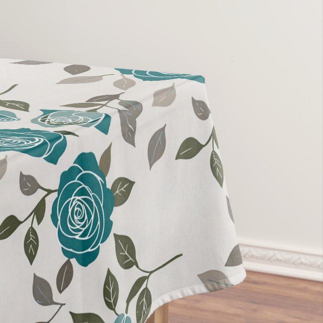 Drawn Roses In Muted Blues And Greens  Tablecloth (In Situ)