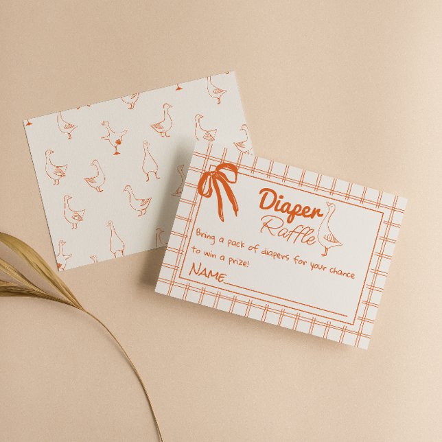 Drawn Silly Goose Neutral Gingham Diaper Raffle Enclosure Card (Creator Uploaded)