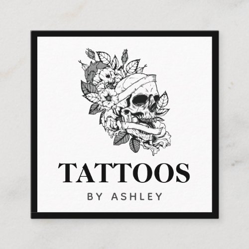 Drawn Skull Face Tattoo Gothic Skeleton Bold Frame Square Business Card