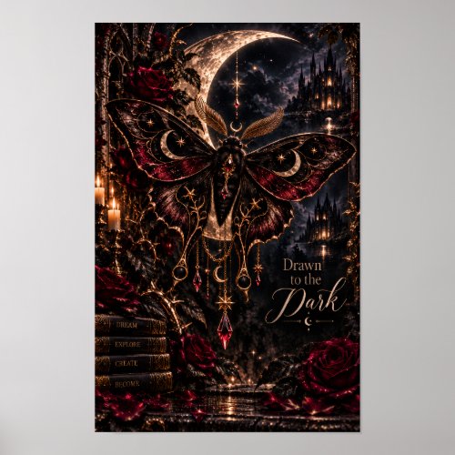 Drawn to the Dark | Gothic Celestial Moth Notebook Poster