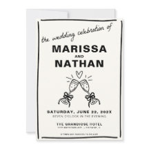 Drawn Together Champagne Photo Wedding Invitation