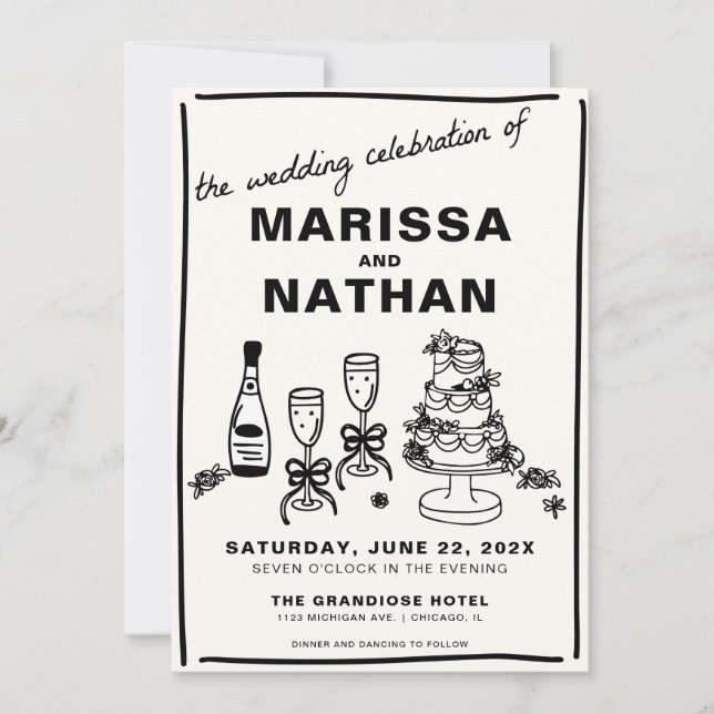 Drawn Together Wedding Invitation (Front)