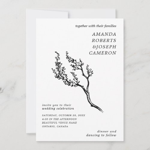 Drawn Tree Branch Modern Photo QR Code Wedding Invitation