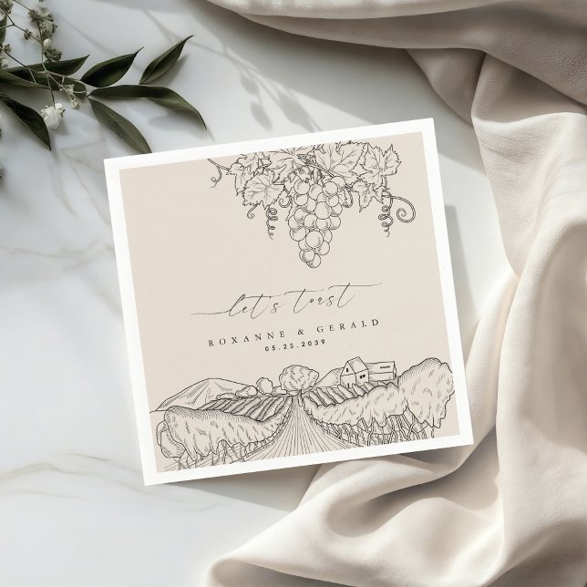 Drawn Vineyard Winery Let's Toast Tuscany Wedding Napkins (Creator Uploaded)