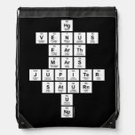Hg
 Venus
 Earth
 Mars
 Jupiter
 Saturn
 U
 Np  Drawstring Backpack