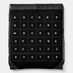 ABC|DEF
 GHIJKL
 M|N|OPQR
 STUVWX
 YZ0123
 456789  Drawstring Backpack