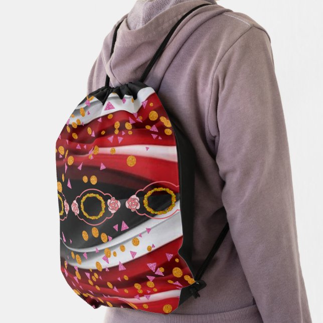 Drawstring Backpack Abstract Red White Black  (Insitu)
