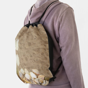 Drawstring Backpack Beach Clams Sand Beach Stones