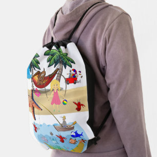 Drawstring Backpack Beach Fun Fishing 